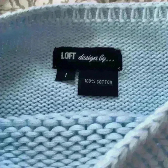 French light blue cotton mock neck cotton knit top - Picture 2 of 6